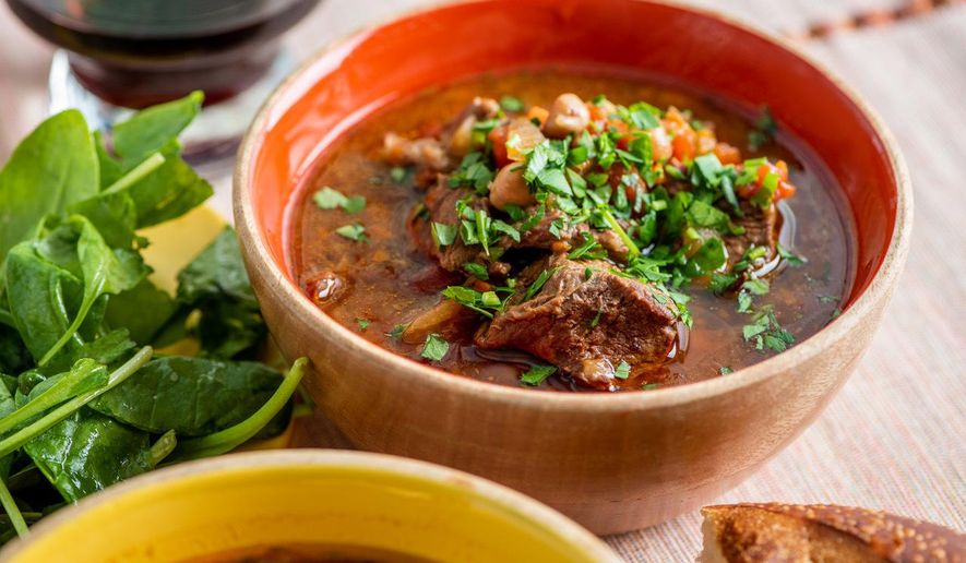 This August 2018 photo shows Instant Pot Mediterranean lamb stew. This dish is from a recipe by Katie Workman. (Cheyenne Cohen via AP)