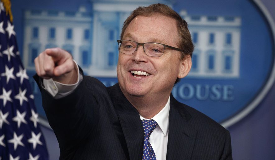 Kevin Hassett, chairman of the Council of Economic Advisers, speaks during the daily press briefing at the White House, Monday, Sept. 10, 2018, in Washington. (AP Photo/Evan Vucci)