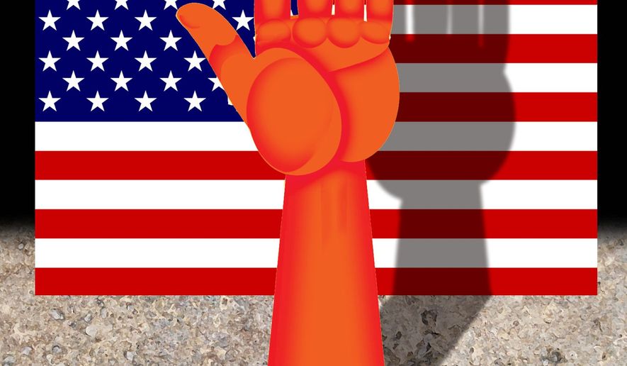 Illustration on the Democrat party by Alexander Hunter/The Washington Times