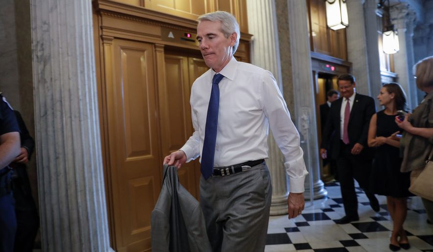 &quot;This will be something my colleagues will be happy to vote on because fentanyl is in every state now,&quot; said Sen. Rob Portman, Ohio Republican. &quot;And it is the No. 1 killer, if you look at statistics,&quot; he said. Mr. Portman&#39;s STOP Act is aimed at curbing the opioid crisis. (Associated Press photographs)