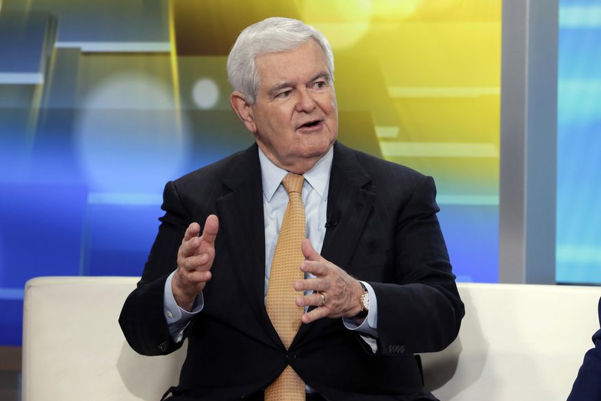 Former Speaker of the House Newt Gingrich is interviewed on the &quot;Fox &amp; Friends&quot; television program, in New York on Thursday, May 24, 2018. (AP Photo/Richard Drew) ** FILE **