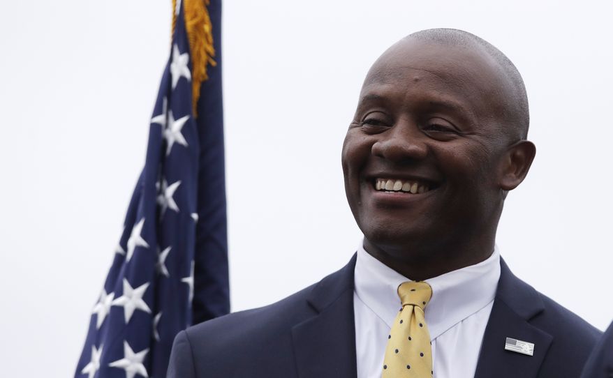 Eddie Edwards, who is running for the U.S. Congress in New Hampshire, during a campaign event in Portsmouth, N.H., Wednesday, Aug. 1, 2018. (AP Photo/Charles Krupa)