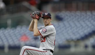 Washington Nationals&#39; Erick Fedde in action during the first game of a baseball doubleheader against the Philadelphia Phillies, Tuesday, Sept. 11, 2018, in Philadelphia. (AP Photo/Matt Slocum) **FILE**