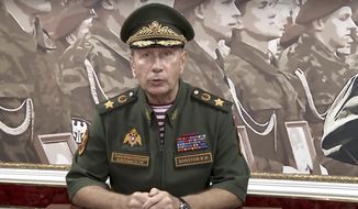 In this video grab taken from Rosguardia official website, National Guard chief Viktor Zolotov speaks as he records an emotional speech, posted on the National Guard&#39;s YouTube channel in Moscow, Russia, Tuesday, Sept. 11, 2018. President Vladimir Putin&#39;s former bodyguard and chief of the National Guard has challenged opposition leader Alexei Navalny to a duel. (Rosguardia Press Service via AP)