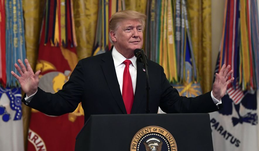 President Donald Trump speaks during a Congressional Medal of Honor Society reception in the East Room of the White House in Washington, Wednesday, Sept. 12, 2018. (AP Photo/Susan Walsh)