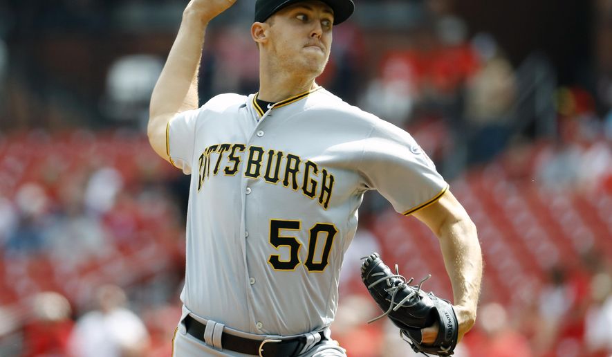 Pittsburgh Pirates starting pitcher Jameson Taillon throws during the first inning of a baseball game against the St. Louis Cardinals Wednesday, Sept. 12, 2018, in St. Louis. (AP Photo/Billy Hurst)