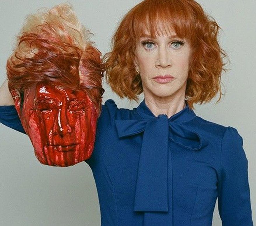 Comedian Kathy Griffin became a public pariah in 2017 when she was photographed holding a fake severed head depicting President Trump. (Associated Press) **FILE**
