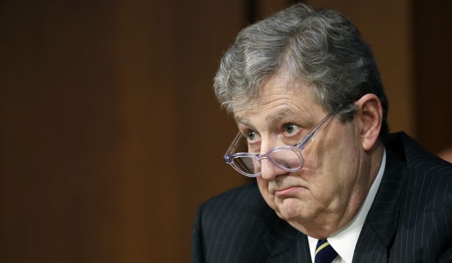 Sen. John Kennedy, R-La., listens to the answer to his question of Department of Justice Inspector General Michael Horowitz and FBI Director Christopher Wray during a hearing of the Senate Judiciary Committee to examine Horowitz&#39;s report of the FBI&#39;s Clinton email probe, on Capitol Hill, Monday, June 18, 2018, in Washington. (AP Photo/Alex Brandon) ** FILE **