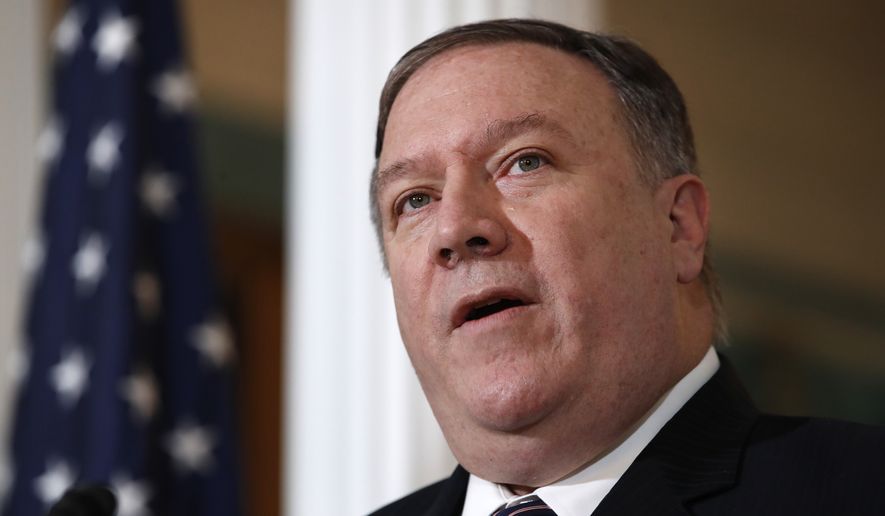 Secretary of State Mike Pompeo speaks about refugees as he makes a statement to the media Monday, Sept. 17, 2018, at the State Department in Washington. (AP Photo/Jacquelyn Martin)