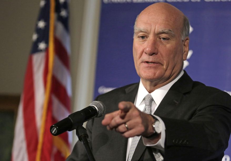 FILE - In this Sept. 17, 2013 file photo, former White House chief of staff Bill Daley meets with media after making the decision to drop out of Illinois' 2014 gubernatorial race, in Chicago. Daley has decided he wants to be mayor of Chicago. William "Bill" Daley said Monday, Sept. 17, 2018 he's running for the seat previously held by his brother, Richard M. Daley, and his father Richard J. Daley. The announcement follows Mayor Rahm Emanuel's surprise decision not to seek a third term in 2019. (AP Photo/M. Spencer Green, File)