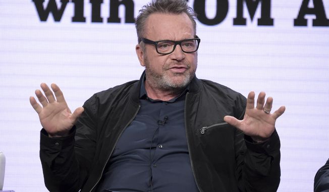 FILE - In this July 26, 2018, file photo, host and executive producer Tom Arnold participates in Viceland&#x27;s &amp;quot;The Hunt for the Trump Tapes with Tom Arnold&amp;quot; panel during the Television Critics Association Summer Press Tour at The Beverly Hilton hotel in Beverly Hills, Calif. A purported scuffle at a pre-Emmys bash between Arnold and Mark Burnett, a producer of “The Apprentice” has led to an exchange on social media. (Photo by Richard Shotwell/Invision/AP, File)