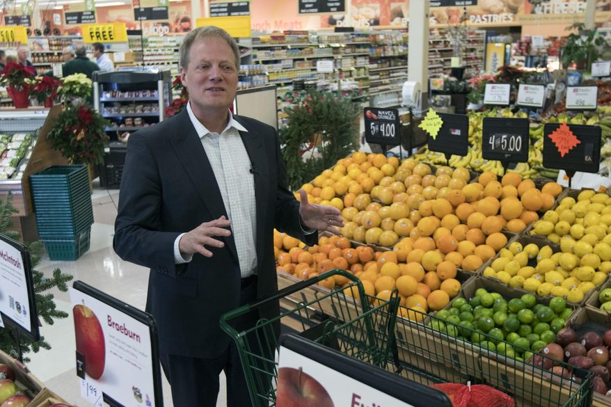 FILE - In this Dec. 6, 2016 file photo, Brian Wansink speaks during an interview in the produce section of a supermarket in Ithaca, N.Y. On Thursday, Sept. 20, 2018, the prominent Cornell professor announced he’s retiring after a medical journal retracted six of his food research papers. (AP Photo/Mike Groll)