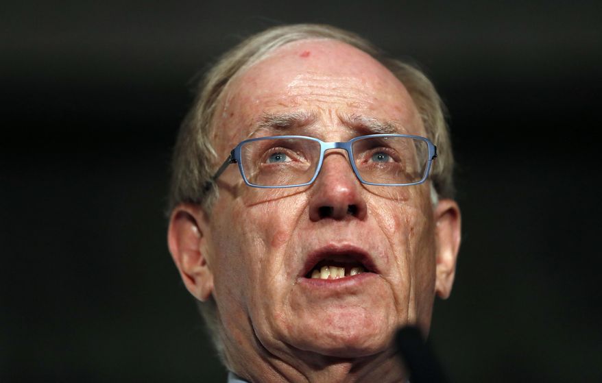 FILE- In this Friday Dec. 9, 2016 file photo, World Anti-Doping Agency investigator Richard McLaren speaks during a press conference in London. The Canadian lawyer who investigated the state-backed doping scheme by Russia when it hosted the 2014 Winter Olympics said in an interview with the Associated Press that the World Anti-Doping Agency rushed into accepting a bad deal by reinstating the country's drug-testing program. (AP Photo/Kirsty Wigglesworth, File)