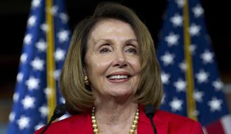 In this Sept. 6, 2018, file photo, House Minority Leader Nancy Pelosi, D-Calif., speaks during her weekly news conference on Capitol Hill in Washington. ” (AP Photo/Jose Luis Magana, File) **FILE**