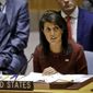 In this Sept. 21, 2017, file photo, U.S. United Nations Ambassador Nikki Haley address the United Nations Security Council, during the U.N. General Assembly, at U.N. headquarters. (AP Photo/Bebeto Matthews, File)