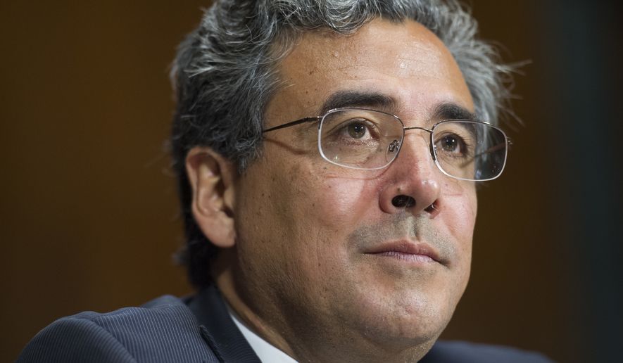 Solicitor General nominee Noel Francisco testifies before the Senate Judiciary Committee&#39;s hearing on his nomination, on Capitol Hill in Washington, Wednesday, May 10, 2017. (AP Photo/Cliff Owen)