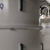 This Feb. 27, 2018, photo shows a quantum computer, encased in a refrigerator that keeps the temperature close to zero kelvin in the quantum computing lab at the IBM Thomas J. Watson Research Center in Yorktown Heights, N.Y. Describing the inner workings of a quantum computer isn’t easy, even for top scholars. That’s because the machines process information at the scale of elementary particles such as electrons and photons, where different laws of physics apply. (AP Photo/Seth Wenig)