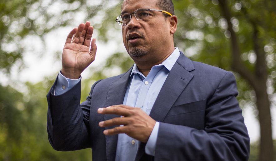 In this Aug. 17, 2017, photo, U.S. Rep. Keith Ellison addresses campaign volunteers and supporters in Minneapolis. Minnesota&#39;s Democratic Party chairman said Monday, Sept. 24, 2018 that  he expects the investigation into allegations of physical abuse against Ellison to be finished soon. Ellison denied the accusations in August 2018 from former girlfriend that he once physically abused her. (Alex Kormann/Star Tribune via AP) **FILE**