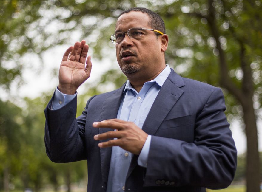 In this Aug. 17, 2017, photo, U.S. Rep. Keith Ellison addresses campaign volunteers and supporters in Minneapolis. Minnesota&#39;s Democratic Party chairman said Monday, Sept. 24, 2018 that  he expects the investigation into allegations of physical abuse against Ellison to be finished soon. Ellison denied the accusations in August 2018 from former girlfriend that he once physically abused her. (Alex Kormann/Star Tribune via AP) **FILE**