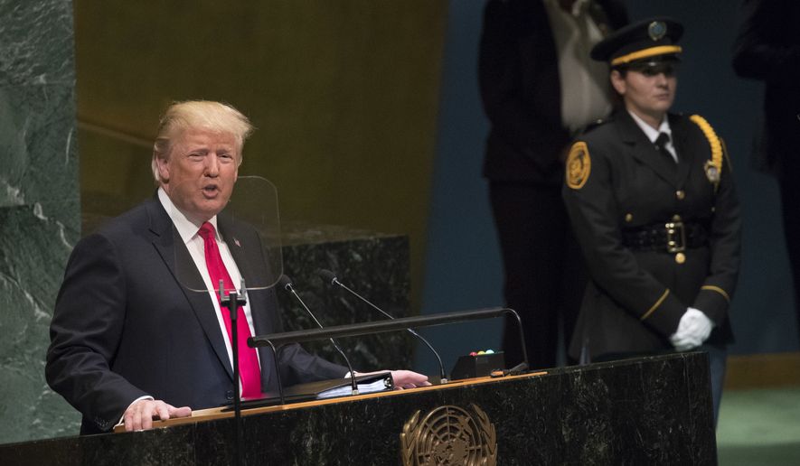 President Donald Trump addresses the 73rd session of the United Nations General Assembly, Tuesday, Sept. 25, 2018 at U.N. headquarters. (AP Photo/Mary Altaffer)