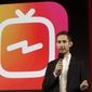 In this Tuesday, June 19, 2018, file photo, Kevin Systrom, CEO and co-founder of Instagram, prepares for an announcement about IGTV in San Francisco. In a statement late Monday, Sept. 24, 2018, Systrom said in a statement that he and Mike Krieger, Instagram’s chief technical officer, plan to leave the company in the next few weeks and take time off “to explore our curiosity and creativity again.” (AP Photo/Jeff Chiu, File)