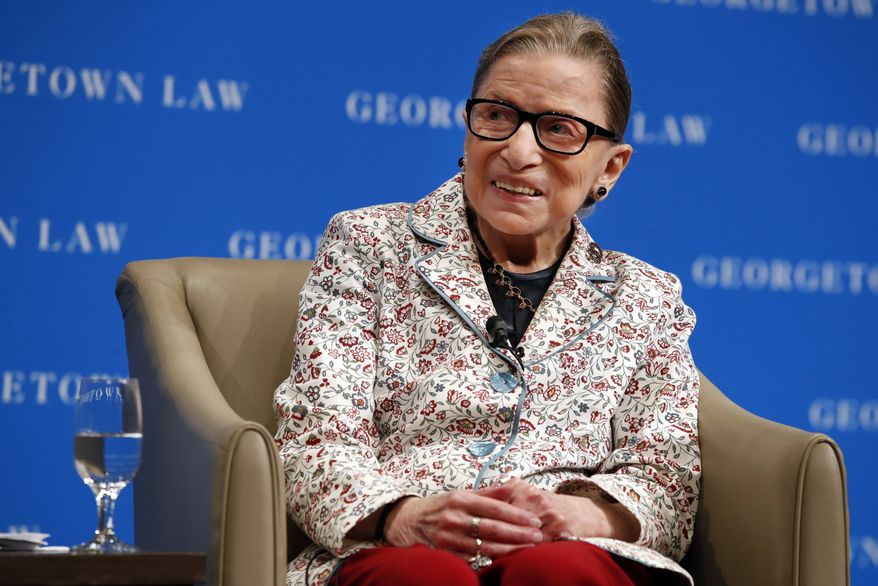 Supreme Court Justice Ruth Bader Ginsburg smiles as she takes questions from first-year students at Georgetown Law, Wednesday, Sept. 26, 2018, in Washington. (AP Photo/Jacquelyn Martin)