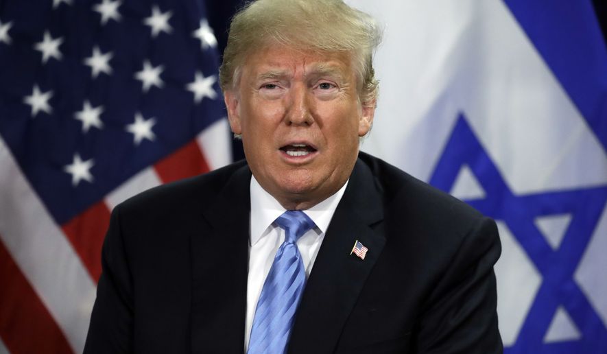 President Donald Trump talks during a meeting with Israeli Prime Minister Benjamin Netanyahu at the United Nations General Assembly, Wednesday, Sept. 26, 2018, at U.N. Headquarters. (AP Photo/Evan Vucci)