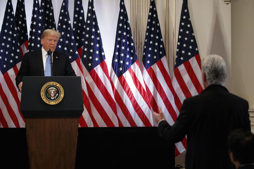 President Donald Trump is asked a question during a news conference at the Lotte New York Palace hotel during the United Nations General Assembly, Wednesday, Sept. 26, 2018, in New York. (AP Photo/Evan Vucci)
