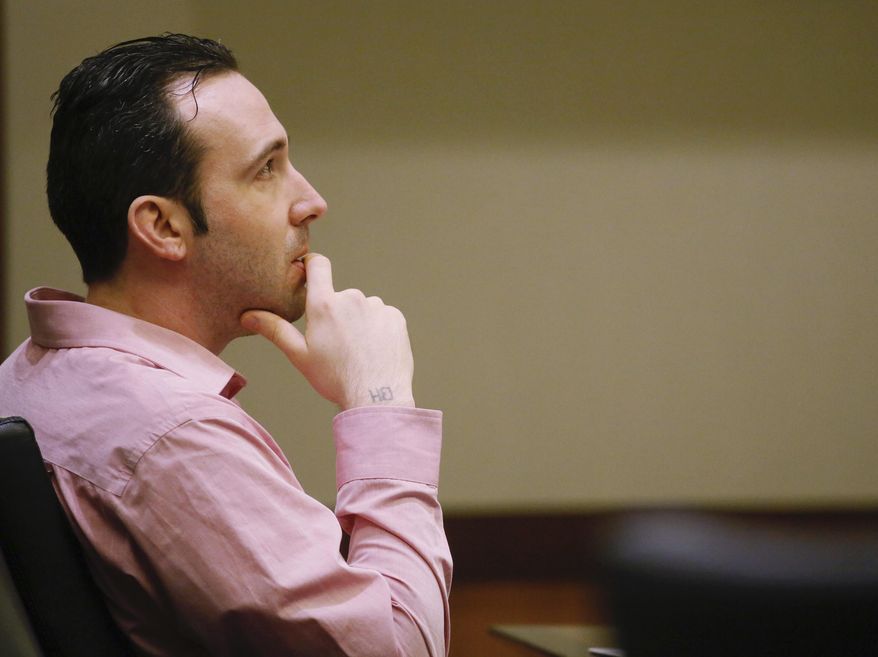 William Hoehn watches testimony Tuesday, Sept. 25, 2018, in District Court, in Fargo, N.D. Hoehn is on trial for conspiracy in the August 2017 death of 22-year-old Savanna Greywind. He is charged with conspiracy to commit murder in the death of 22-year-old Greywind, who was eight months pregnant when she was killed in August 2017. (Michael Vosburg/The Forum via AP, Pool)