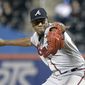 Atlanta Braves pitcher Julio Teheran delivers the ball to the New York Mets during the first inning of a baseball game Thursday, Sept. 27, 2018, in New York. (AP Photo/Bill Kostroun)