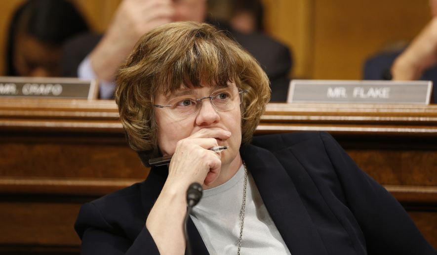 Rachel Mitchell listens to Dr. Christine Blasey Ford at the Senate Judiciary Committee hearing on the nomination of Brett Kavanaugh to be an associate justice of the Supreme Court of the United States, on Capitol Hill in Washington, DC, USA, 27 September 2018. US President Donald J. Trump&#x27;s nominee to be a US Supreme Court associate justice Brett Kavanaugh is in a tumultuous confirmation process as multiple women have accused Kavanaugh of sexual misconduct.  (Michael Reynolds/Pool Photo via AP)
