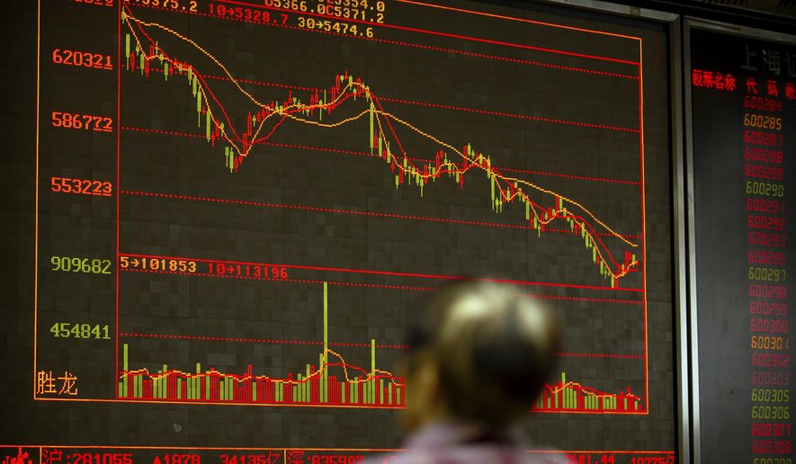 A Chinese investor monitors stock prices at a brokerage house in Beijing Friday, Sept. 28, 2018. Asian markets rebounded on Friday as strong U.S. economic data supported the Federal Reserve's decision to raise interest rates. (AP Photo/Mark Schiefelbein)