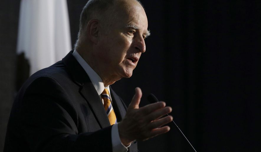 In this June 29, 2018, file photo, California Gov. Jerry Brown speaks at a forum in Sacramento, Calif. Brown signed the nation&#x27;s toughest net neutrality measure Sunday, Sept. 30, requiring internet providers to maintain a level playing field online. (AP Photo/Rich Pedroncelli, File)