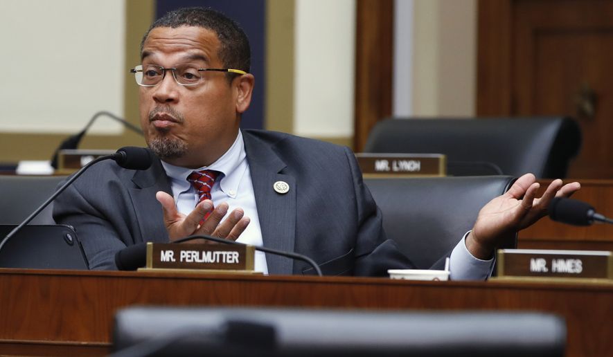 In this July 18, 2018, file photo, Rep. Keith Ellison, D-Minn., asks a question at a House Committee on Financial Services hearing in Washington. Ellison decided to leave Congress for a chance to make a difference as his state&#39;s attorney general, but an ex-girlfriend&#39;s late accusation of domestic abuse clouded what had been his race to lose. (AP Photo/Jacquelyn Martin, File)