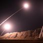 In this photo released on Monday, Oct. 1, 2018, by the Iranian Revolutionary Guard, missiles are fired from city of Kermanshah in western Iran targeting the Islamic State group in Syria. Iran&#39;s paramilitary Revolutionary Guard said Monday it launched ballistic missiles into eastern Syria targeting militants it blamed for a recent attack on a military parade. (Sepahnews via AP)