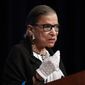 This Sept. 20, 2017, file photo shows U.S. Supreme Court Justice Ruth Bader Ginsburg speaking at the Georgetown University Law Center campus in Washington. (AP Photo/Carolyn Kaster, file)