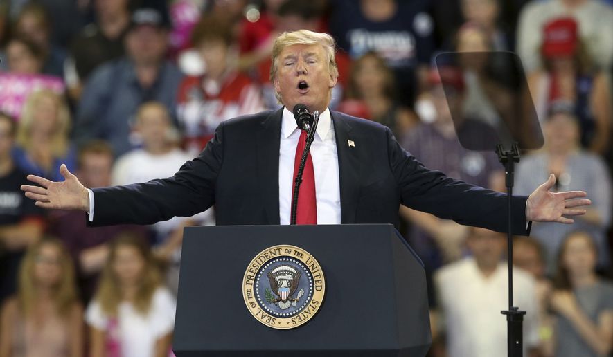 In this June 20, 2018, file photo, U.S. President Donald Trump speaks at a campaign rally in Duluth, Minn. (AP Photo/Jim Mone File)