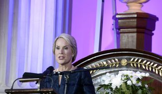 FILE - In this Tuesday, May 24, 2016 file photo, US biochemical engineer Frances Arnold, speaks after winning the Millennium Technology Prize 2016 during the awards ceremony in Helsinki, Finland. Frances Arnold, US, George P Smith US and Gregory P Winter of Britain have been awarded the 2018 Nobel Prize in Chemistry. (Heikki Saukkomaa/Lehtikuva via AP)