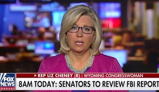 Rep. Liz Cheney of Wyoming told Fox News that Democrats have turned Judge Brett Kavanaugh&#39;s nomination for the U.S. Supreme Court into an &quot;evil&quot; circus, Oct. 4, 2018. The Republican said that due process for all Americans is threatened if uncorroborated allegations end the judge&#39;s chance of serving on the high court. (Image: Fox News screenshot)