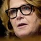 Sen. Heidi Heitkamp, D-N.D., testifies in front of the Senate Banking Committee in Washington. Heitkamp, one of the few Democratic senators who&#39;d been undecided on the Supreme Court nominee Brett Kavanaugh, tells a television station she will vote against Kavanaugh. (AP Photo/Andrew Harnik, File)