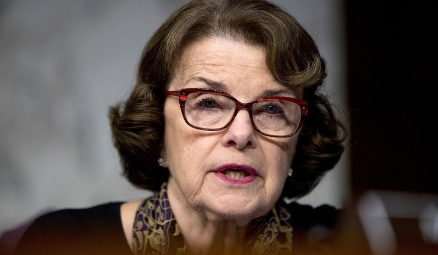 ADVANCE FOR RELEASE SATURDAY, OCT. 6, 2018, AND THEREAFTER - FILE - In this Oct. 31, 2017, file photo, U.S. Sen. Dianne Feinstein, D-Calif., speaks during a Senate Committee on the Judiciary, Subcommittee on Crime and Terrorism hearing on Capitol Hill in Washington. Feinstein is being challenged for her seat by fellow Democrat, state Sen. Kevin de Leon, in the upcoming California election. (AP Photo/Andrew Harnik, File)