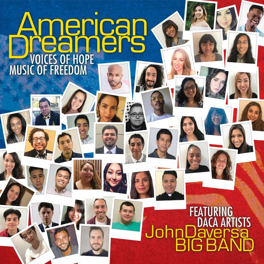 This cover image released by BFM Jazz shows &amp;quot;American Dreamers: Voices of Hope, Music of Freedom,&amp;quot; a release by  John Daversa Big Band featuring DACA artists. (BFM Jazz via AP)