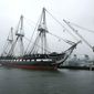In this July 24, 2017, file photo, the USS Constitution, the world&#x27;s oldest commissioned warship still afloat, is docked at the Charlestown Navy Yard in Boston. (AP Photo/Steven Senne, File)