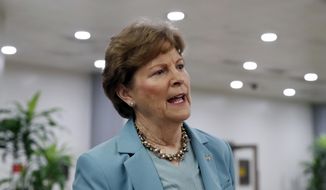 Sen. Jeanne Shaheen, D-N.H., talks with a reporter after speaking on the Senate floor in this Oct. 6, 2018 file photo. (AP Photo/Alex Brandon) **FILE**