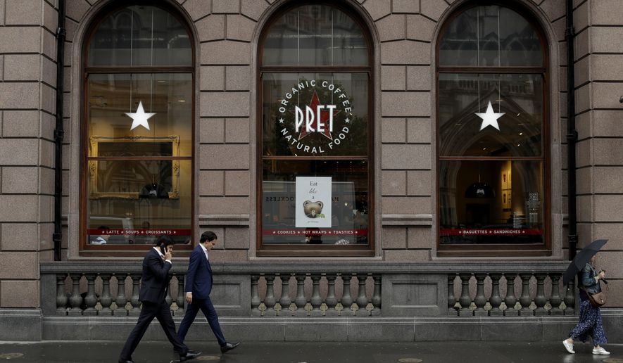 FILE - This Tuesday, May 29, 2018 file photo shows an exterior view of a branch of Pret A Manger, in London. British restaurant chain Pret a Manger on Sunday, Oct. 7 says a second customer died after eating a sandwich containing an allergen that was not noted on the label. The coffee-and-sandwich business has promised to improve its labeling following criticism at an inquest into the death of 15-year-old Natasha Ednan-Laperouse, who died in 2016 after eating a Pret baguette that contained traces of sesame. (AP Photo/Matt Dunham, file)