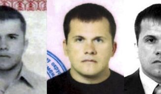 This undated handout image issued by Bellingcat shows photos of Dr Alexander Yevgenyevich Mishkin, the man the investigative website have alleged was who travelled to Salisbury under the alias Alexander Petrov, over the years. The investigative group Bellingcat is reporting that one of the two suspects in the poisoning of an ex-spy in England is a doctor who works for Russian military intelligence. Bellingcat said on its website Monday, Oct. 8, 2018 that the man British authorities identified as Alexander Petrov is actually Alexander Mishkin, a trained doctor working for the Russian military intelligence unit known as GRU. (Bellingcat via AP)