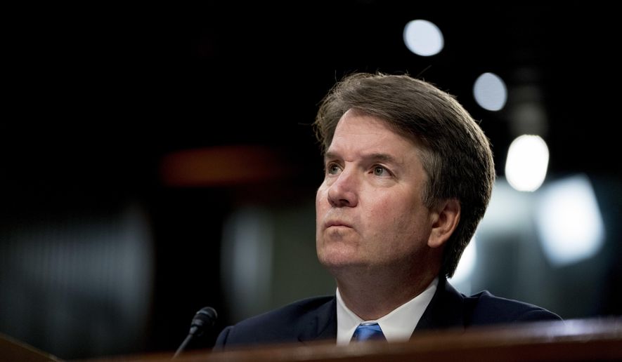 Then Supreme Court nominee, Judge Brett Kavanaugh, pauses while testifying before the Senate Judiciary Committee on Capitol Hill in Washington, Sept. 5, 2018. The judge&#x27;s confirmation is a flashpoint for the November midterms. (AP Photo/Andrew Harnik) ** FILE **