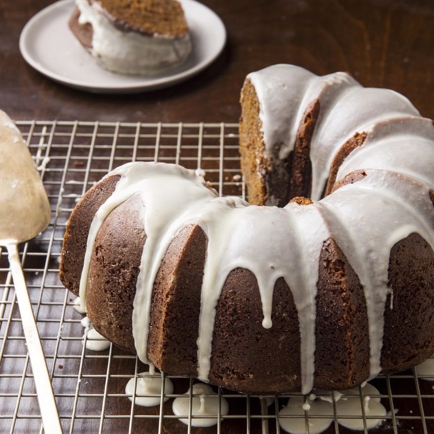 This undated photo provided by America's Test Kitchen in September 2018 shows a bold and spicy gingerbread bundt cake in Brookline, Mass. This recipe appears in the cookbook “The Perfect Cake.” (Joe Keller/America's Test Kitchen via AP)