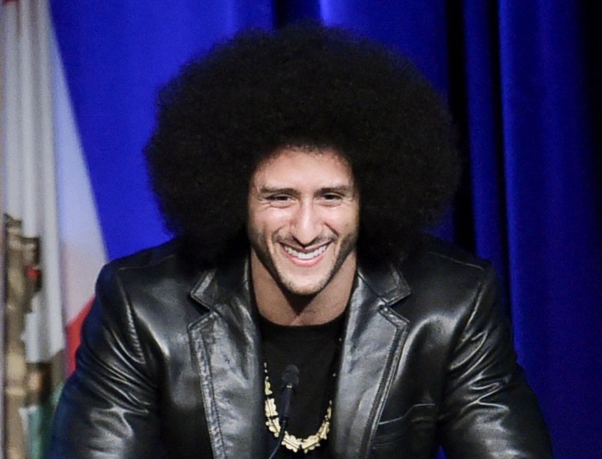 FILE - In this Dec. 3, 2017 file photo, Colin Kaepernick attends the 2017 ACLU SoCal's Bill of Rights Dinner in Beverly Hills, Calif. Kaepernick is the first celebrity announced for VH1’s second annual “Dear Mama: A Love Letter to Moms” special, which will air on Monday, May 7. Anthony Anderson and La La Anthony will once again host. (Photo by Richard Shotwell/Invision/AP, File)