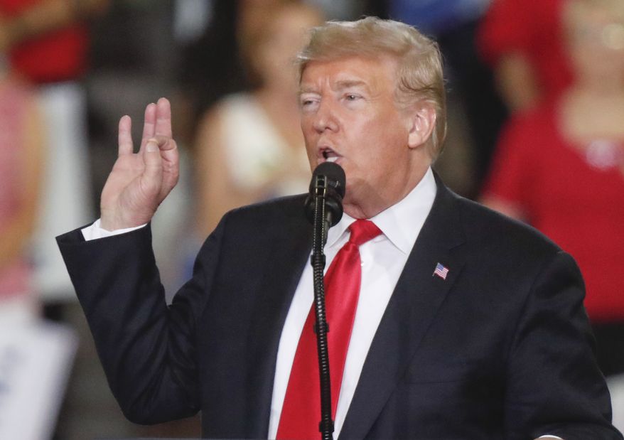 President Donald Trump speaks at a rally endorsing the Republican ticket in Pennsylvania on Wednesday, Oct. 10, 2018 in Erie, Pa.(AP Photo/Keith Srakocic)